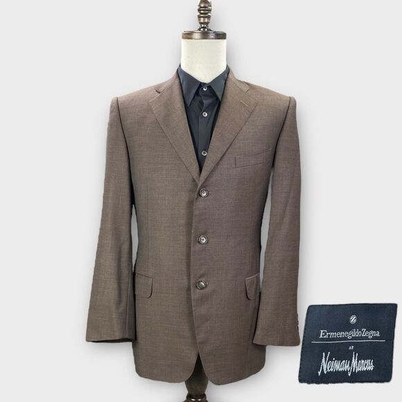 Ermenegildo Zegna Neiman Marcus Blazer Mens 42R 'Traveller' Brown Herringbone - Picture 1 of 12